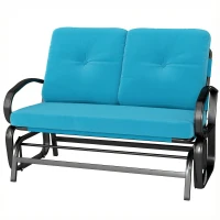 Outsunny Outdoor Glider Bench, 2-Person Patio Rocker Loveseat with Tufted Cushions, Steel Frame for Porch, Garden Backyard, Blue(m-1)