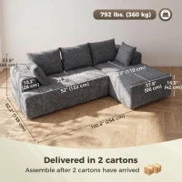 HOMCOM 101" Modular Sectional Sofa with Chaise, Chenille Boneless Cloud Sofa Bed, 3 Seater L-Shaped Couch, No Assembly, Grey(m-3)