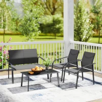 Outsunny 4 Piece Patio Furniture Set, Outdoor Conversation Set with Deep Seat, Loveseats, Armchairs, Glass-Top Table, Black(m-8)