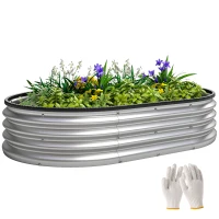 Outsunny 4.9' x 3' x 1' Large Outdoor Planter Box, Galvanized Raised Garden Bed with Metal Plant Stake,  Silver(m-9)