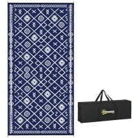 Outsunny Reversible Outdoor Rug, Waterproof Plastic Straw with Carry Bag, 9' x 18', Blue & White Rhombus(m-11)