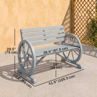 Outsunny 42" Wood Wagon Wheel Bench Garden Loveseat Rustic Seat Relaxing Lounge Chair Outdoor Decorative Seat Park Decor, Grey(m-3)