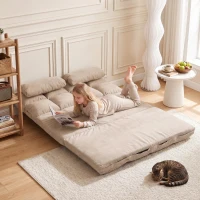 HOMCOM Convertible Floor Sofa Chair, Folding Couch Bed, Guest Chaise Lounge with 2 Pillows, Adjustable Backrest and Headrest, 40.25" L, Beige(m-9)