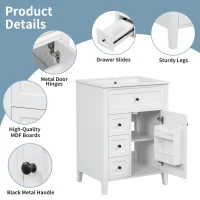 Double Bathroom Vanities with Tip-Out Top Drawer and 3 Pull-Out Drawers, Stylish Cabinets with Freestanding Design, 48" L x 18.5" W x 34" H, White(m-7)