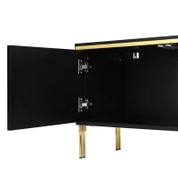 Modern High-Gloss TV Stand with Built-In Cable Management, Metal Legged TV Cabinet with Easy-Clean Surface, 67'' L x 15'' W x 19.5'' H, Black(m-9)