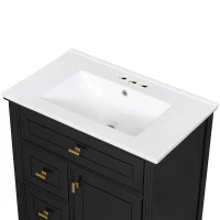 Spacious Vanity with Tip-Out Top Drawer and 2 Left-Side Drawers, Ideal Cabinet for Small-To-Medium Bathrooms, 30" L x 18.5" W x 33.5" H, Black(m-11)