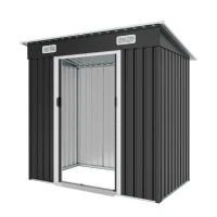 6x4ft Metal Shed with Ventilation Grilles and Sturdy Threshold, Galvanized Steel Outdoor Storage with Sliding Double Doors,77'' L x 48'' W x 71'' H, Black(m-8)