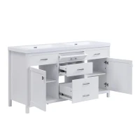 59-inch Double Sink Bathroom Vanity with Built-In Overflow, Transitional Bathroom Cabinet with Soft-Close Doors, 59'' L x 19.5'' W x 34'' H, White(m-14)