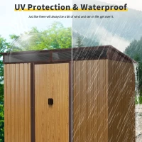 8ft x 6ft Outdoor Metal Storage Shed with Lockable Sliding Doors, Peaked Roof Metal House for Garden Tools, 93.5'' L x 68.5'' W x 77'' H, Coffee(m-6)