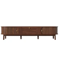Sliding-Door TV Cabinet with Spacious Drawer and 2 Sliding Doors, Modern Wood TV Stand for Living Room, 67'' L x 15.5'' W x 15'' H, Walnut(m-2)