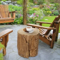 HOMCOM Concrete End Table, Tree Stump Shape Side Table for Indoors and Outdoors, Set of 2, Natural(m-7)