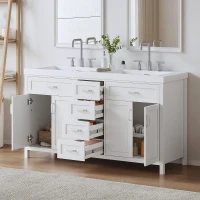 Double Sink Bathroom Vanity with Integrated Resin Sinks, 4-Drawer Storage Vanity for Modern Bathrooms, 59'' L x 19.5'' W x 33.5'' H, White(m-1)