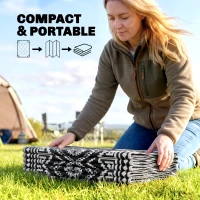 Outsunny Reversible Outdoor Rug, Waterproof Plastic Straw with Carry Bag, 9' x 18', Black & White Square Patchwork(m-7)