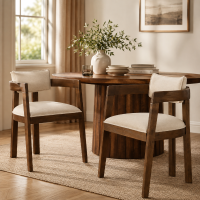 Set of 2 Dining Chairs with Armrests and Rubber Wood Frame, Walnut Dining Seating with Polyester Upholstery, 22.5'' L x 23.5'' W x 31'' H, Walnut