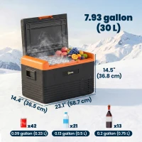 Outsunny 12 Volt Car Refrigerator, 32QT Car Fridge Electric Cooler, 12/24V DC and 100-240V AC, -4-68 ℉, Portable Refrigerator for Truck SUV Travel Camping Road Trips Tailgating(m-3)