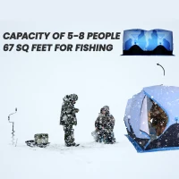 Outsunny 5-8 Person Ice Fishing Shelter, Pop-up Ice Fishing Tent, Ice Shanty, Portable and Insulated, with 2 Doors and Carrying Bag, Light Blue(m-6)