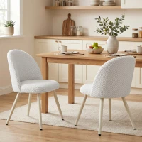 HOMCOM Dining Chairs Velvet Fabric Upholstered Kitchen Chairs Metal Legs Set of 2, Dining Room, Home, White(m-7)