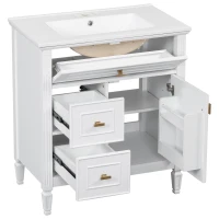 Spacious Vanity with Tip-Out Top Drawer and 2 Left-Side Drawers, Ideal Cabinet for Small-To-Medium Bathrooms, 30" L x 18.5" W x 33.5" H, White(m-15)
