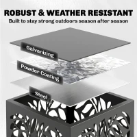Outsunny 15 Inch Firewood Rack Outdoor Indoor, Cutout Galvanized Steel Firewood Holder with Hooks, Adjustable Pads, Black(m-7)