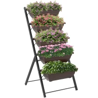 Outsunny 5-Tier Raised Garden Bed with 5 Planter Box, Outdoor Plant Stand Grow Containers with Leaking Holes, Brown(m-9)