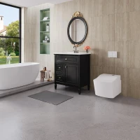Spacious Vanity with Tip-Out Top Drawer and 2 Left-Side Drawers, Ideal Cabinet for Small-To-Medium Bathrooms, 30" L x 18.5" W x 33.5" H, Black(m-9)