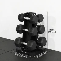 Soozier Hex Dumbbell Weight Set with Vertical Rack, 120lbs Rubber-Coated Dumbbells with Non-Slip Handles(m-3)