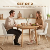 HOMCOM Dining Chairs Velvet Fabric Upholstered Kitchen Chairs Metal Legs Set of 2, Dining Room, Home, White(m-4)