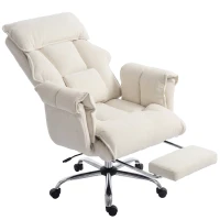 HOMCOM Desk Chair, Computer Office Chair with Footrest, Adjustable Backrest and Headrest, Cream White(m-2)