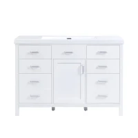 48" Bathroom Vanity with 2" Integrated Resin Sink, Multi- Drawer Vanity Cabinet with Removable Dividers and Door Racks, 47'' L x 19.5'' W x 33.5'' H, White(m-2)