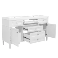 Modern Bathroom Vanity Cabinet with Soft-Close Hinges, Soft Close Storage Vanity with Adjustable Shelves, 59'' L x 19.5'' W x 34'' H, White(m-14)