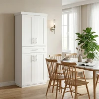 HOMCOM Modern Kitchen Pantry Freestanding Cabinet Cupboard with Doors and Drawer, Adjustable Shelving, White(m-8)