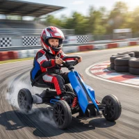 Aosom 12V Electric Go Kart for Kids, Ride On Toy with EVA Tires, 2 Speeds, Adjustable Seat, Safety Belt for 3-8 Years, Blue(m-10)