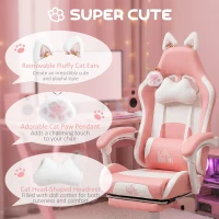 HOMCOM Cute Racing Gamer Chair, Faux Leather Gaming Chair with Footrest, Headrest and Lumbar Support, Pink(m-4)