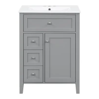 Double Bathroom Vanities with Tip-Out Top Drawer and 3 Pull-Out Drawers, Stylish Cabinets with Freestanding Design, 48" L x 18.5" W x 34" H, Gray(m-2)