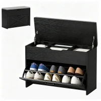 HOMCOM Shoe Storage Bench with Flip Drawer and Lift Top Storage, Entryway Bench with Seat Cushion for Hallway, Black(m-2)