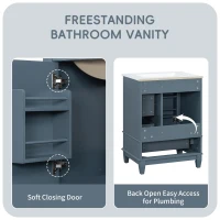 Spacious Bathroom Vanity with 3 Drawers and One-Door Cabinet, Freestanding Cabinet for Small Bathrooms, 24" L x 18.5" W x 34" H, Blue Gray(m-6)