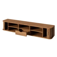 Wall-Mount Floating TV Cabinet with Built-In Cable Management, Sleek Modern Wooden Media Console with Open Shelves, 69'' L x 12'' W x 12'' H, Walnut(m-13)