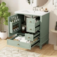 Stylish Bathroom Vanity with Easy-Clean Ceramic Sink, Ideal Cabinet for Modern Bathrooms, 30" L x 18.5" W x 33.5" H, Light Green(m-10)
