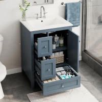 Ample Bathroom Vanity with 2 Upper Drawers and Removable Bottom Drawer, Ideal Cabinet for Small Bathrooms, 24" L x 18.5" W x 34" H, Blue Gray(m-8)