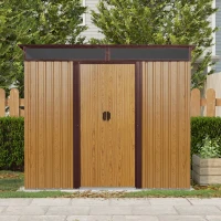 Outdoor Metal Storage Shed with Vents and Metal Foundation Frame, Spacious Weatherproof Steel Tool Room with Window, 93.5'' L x 68.5'' W x 77'' H, Coffee(m-1)