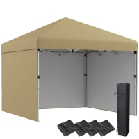 Outsunny 10' x 10' Pop Up Canopy with Sidewalls, Weight Bags and Carry Bag, Height Adjustable Tent for Parties, Beige(m-11)