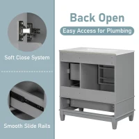 Stylish Bathroom Vanity with Easy-Clean Ceramic Sink and 3 Pre-Drilled Holes, Ideal Cabinet for Modern Bathrooms, 30" L x 18.5" W x 33.5" H, Gray(m-7)