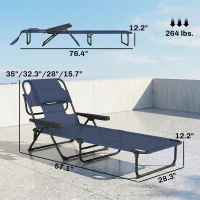 Outsunny Folding Lounge Chair w/ Reclining Back, Navy Blue(m-3)