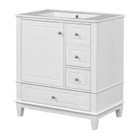 Stylish Bathroom Vanity with Easy-Clean Ceramic Sink and 3 Pre-Drilled Holes, Ideal Cabinet for Modern Bathrooms, 30" L x 18.5" W x 33.5" H, White(m-15)