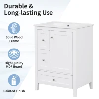 Ample Bathroom Vanity with 2 Upper Drawers and Removable Bottom Drawer, Ideal Cabinet for Small Bathrooms, 24" L x 18.5" W x 34" H, White(m-5)