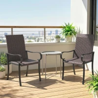 Outsunny Set of 2 Outdoor Wicker Dining Chairs with Armrest, Steel Frame, High Back and Deep Seating, Brown(m-7)