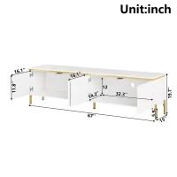 Modern High-Gloss TV Stand with Built-In Cable Management, Metal Legged TV Cabinet with Easy-Clean Surface, 67'' L x 15'' W x 19.5'' H, White(m-3)