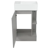 Practical Bathroom Vanity with 2-Tier Storage Shelves and Toilet Paper Holder, Compact Cabinet for Small Bathrooms, 18.5" L x 10.5" W x 33" H, Gray(m-11)