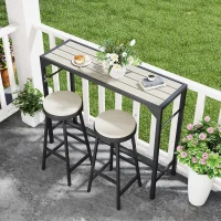 Outsunny Outdoor Bar Table, Bar Height Patio Bar Table w/ Built-In Bottle Opener, Plastic Top with Wood Grain, 47.25" x 15" x 39"(m-9)