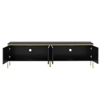 Modern High-Gloss TV Stand with Built-In Cable Management, Metal Legged TV Cabinet with Easy-Clean Surface, 67'' L x 15'' W x 19.5'' H, Black(m-12)